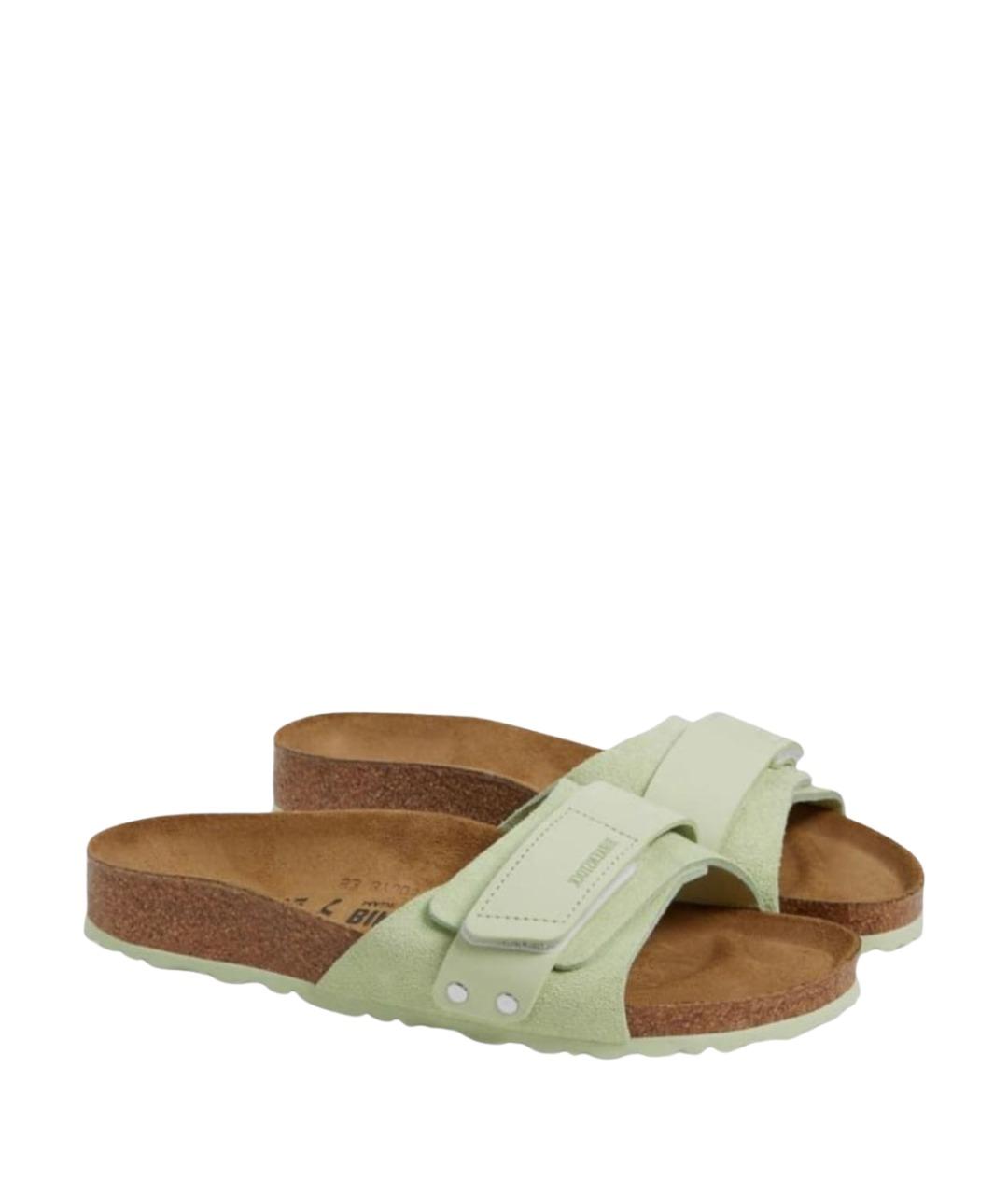 BIRKENSTOCK Салатовые замшевые шлепанцы, фото 1