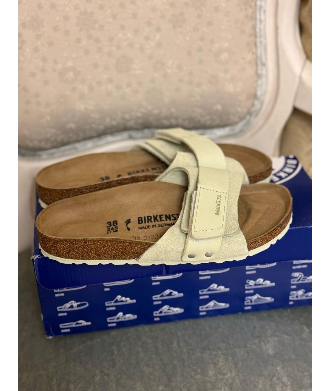 BIRKENSTOCK Салатовые замшевые шлепанцы, фото 3