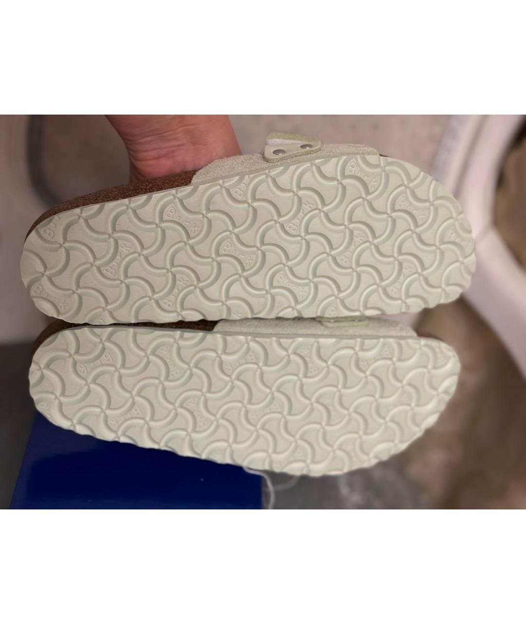 BIRKENSTOCK Салатовые замшевые шлепанцы, фото 7