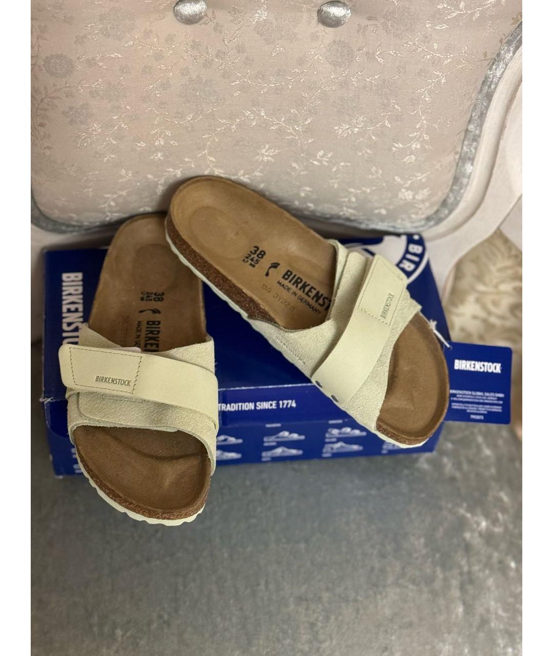 BIRKENSTOCK Салатовые замшевые шлепанцы, фото 2