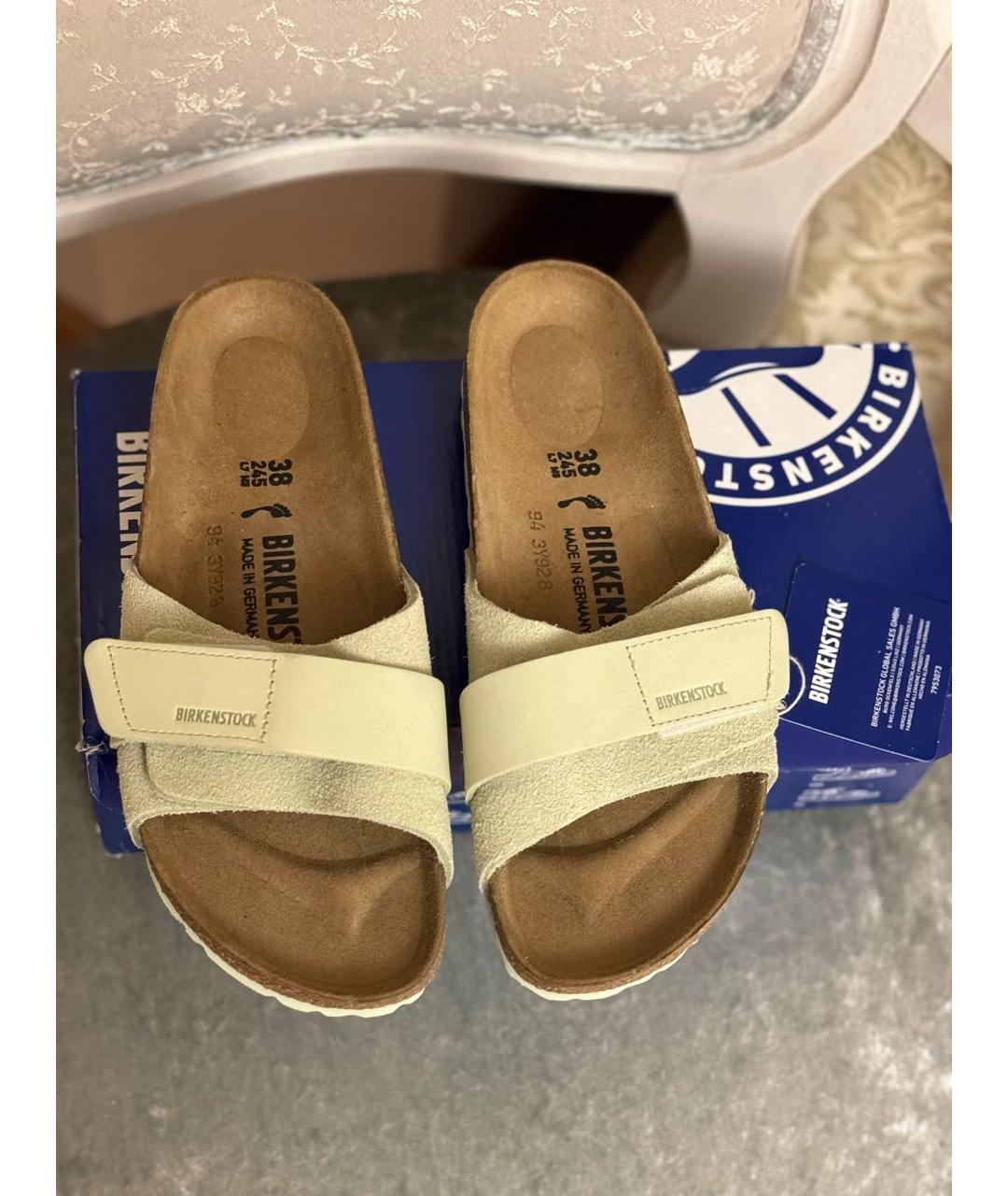 BIRKENSTOCK Салатовые замшевые шлепанцы, фото 6