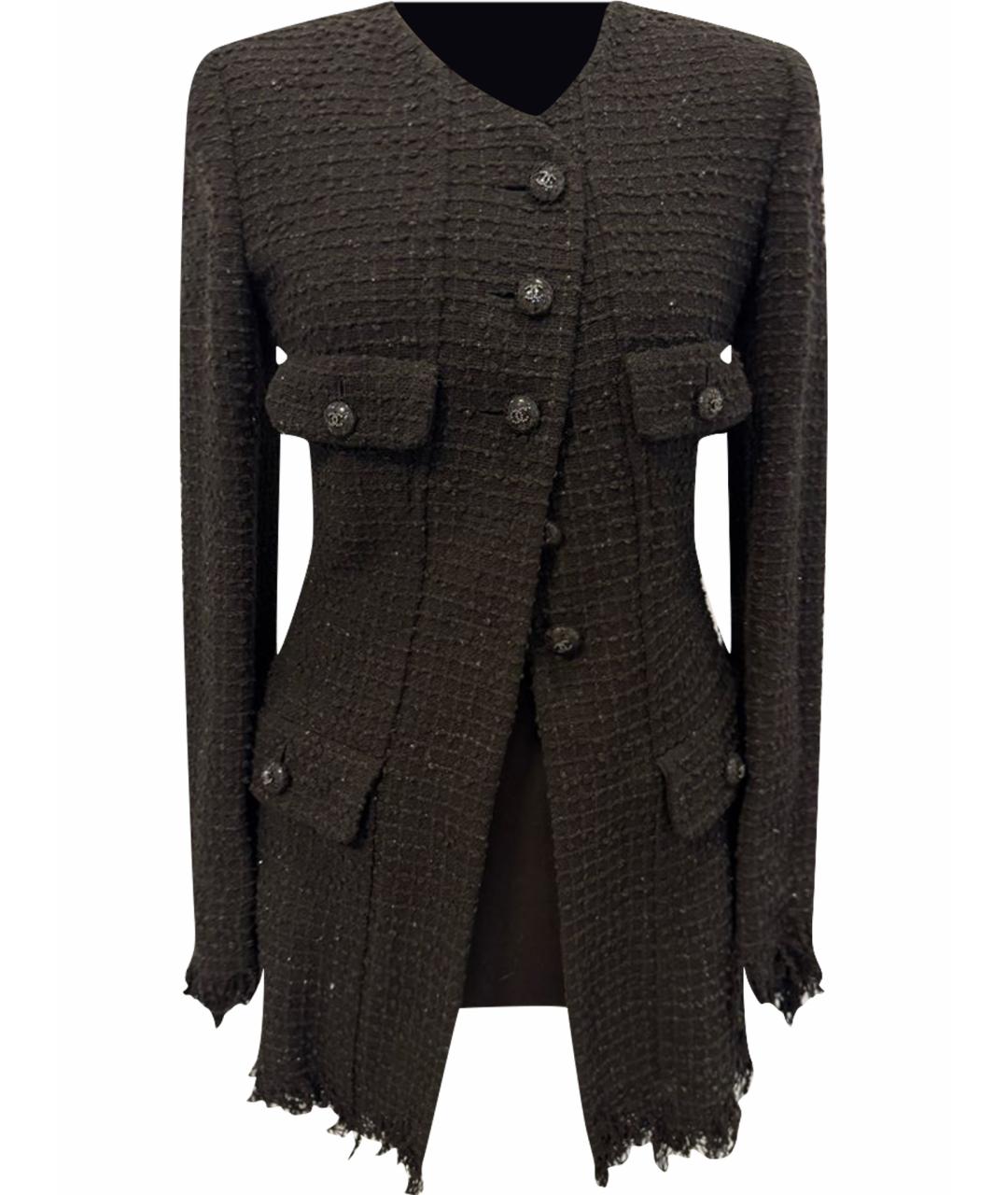 CHANEL Черный твидовый жакет/пиджак, фото 1