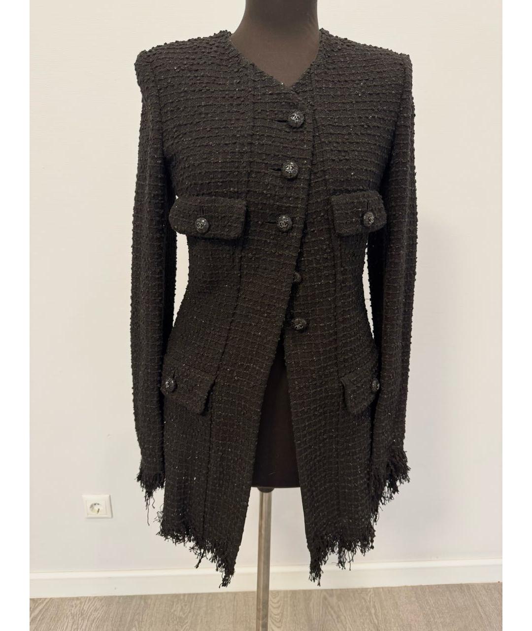 CHANEL Черный твидовый жакет/пиджак, фото 9