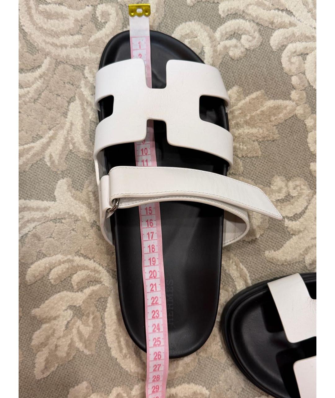 HERMES Белые кожаные шлепанцы, фото 6