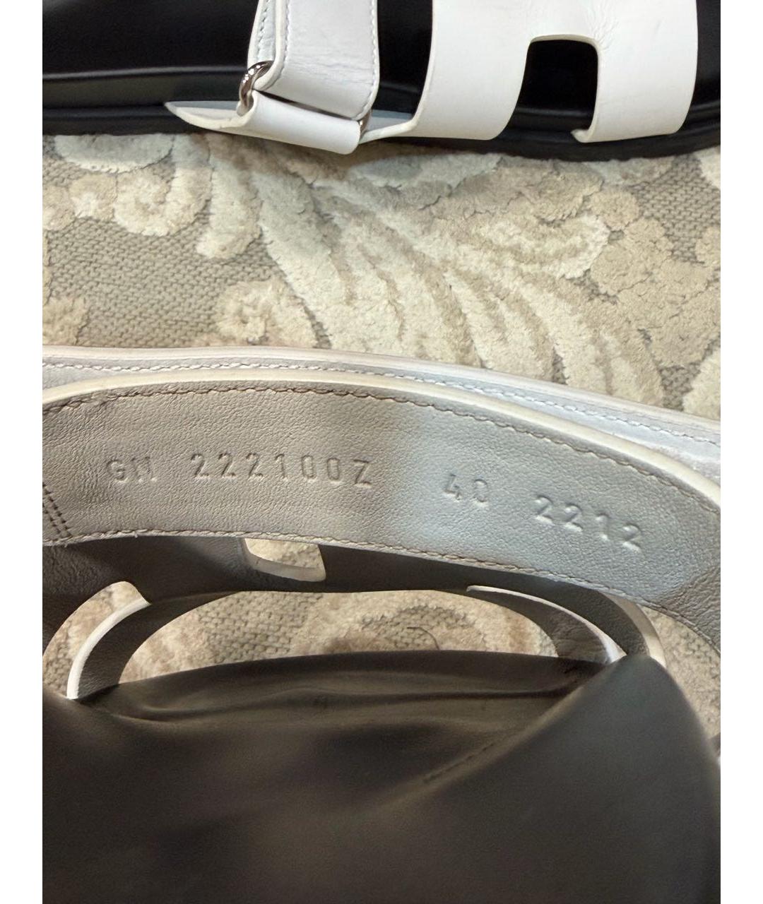 HERMES Белые кожаные шлепанцы, фото 4