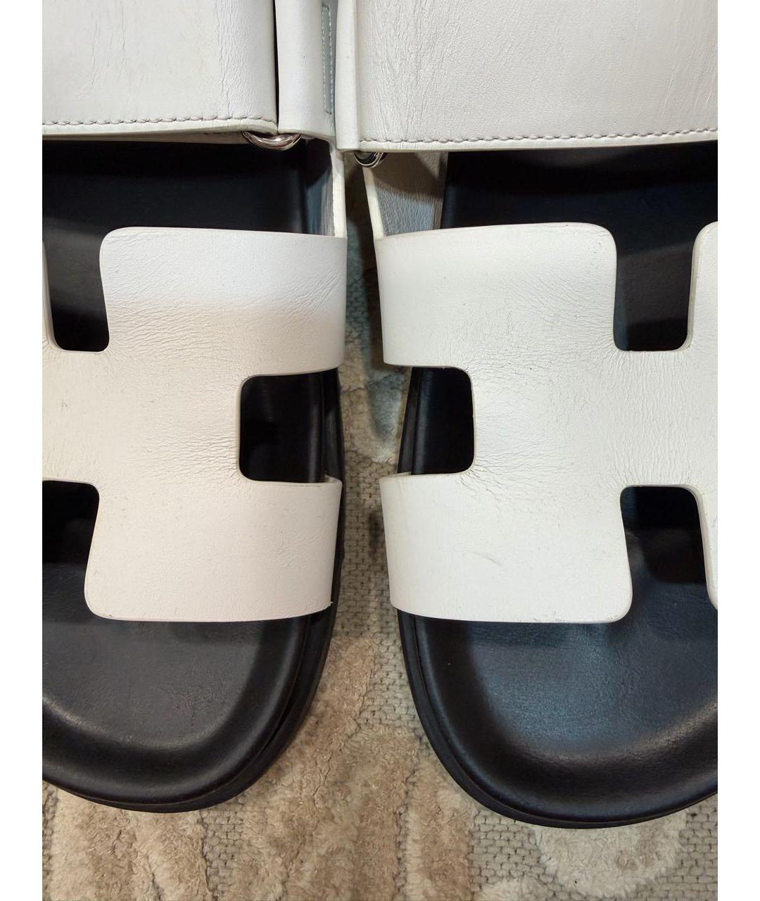 HERMES Белые кожаные шлепанцы, фото 7