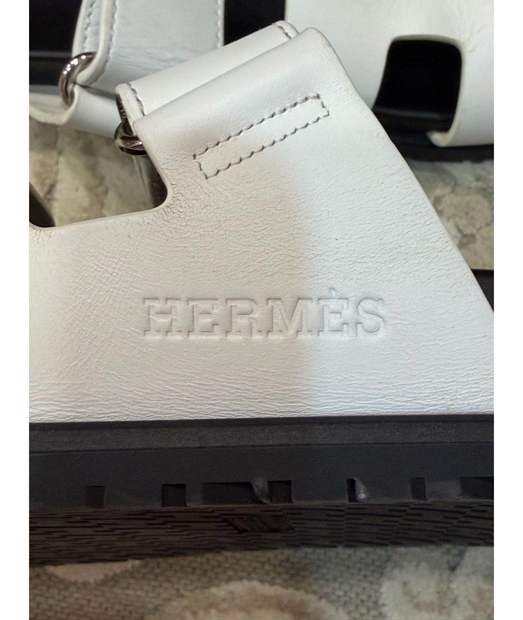 HERMES Белые кожаные шлепанцы, фото 3