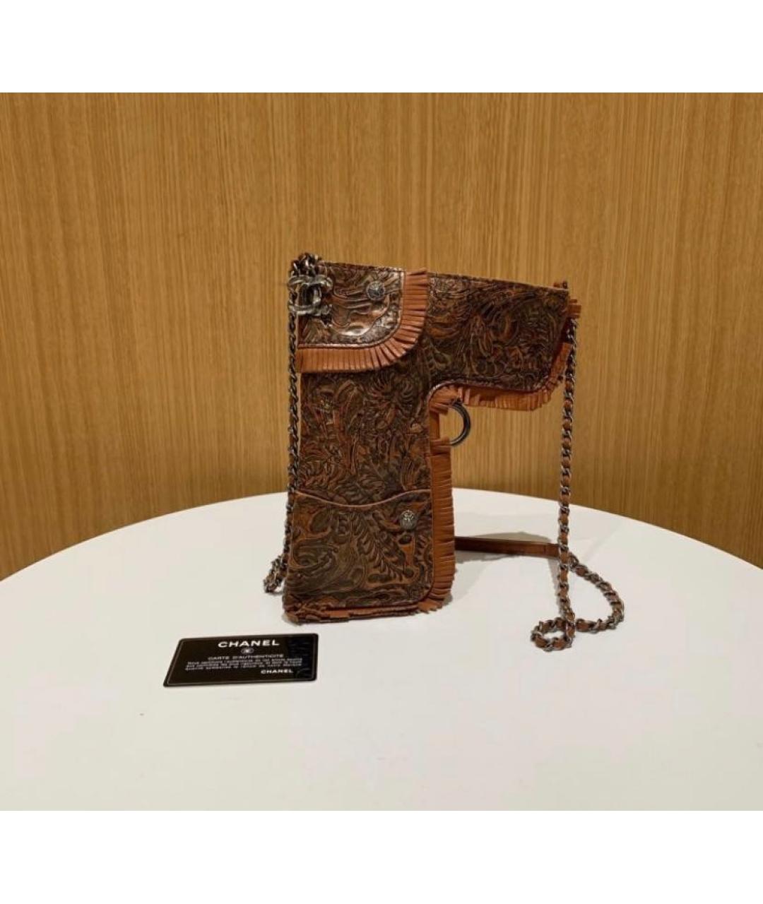 CHANEL Коричневая кожаная сумка через плечо, фото 3