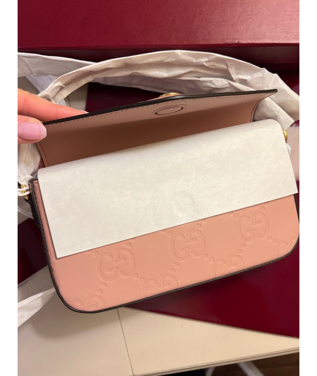 GUCCI Коралловая кожаная сумка через плечо, фото 6