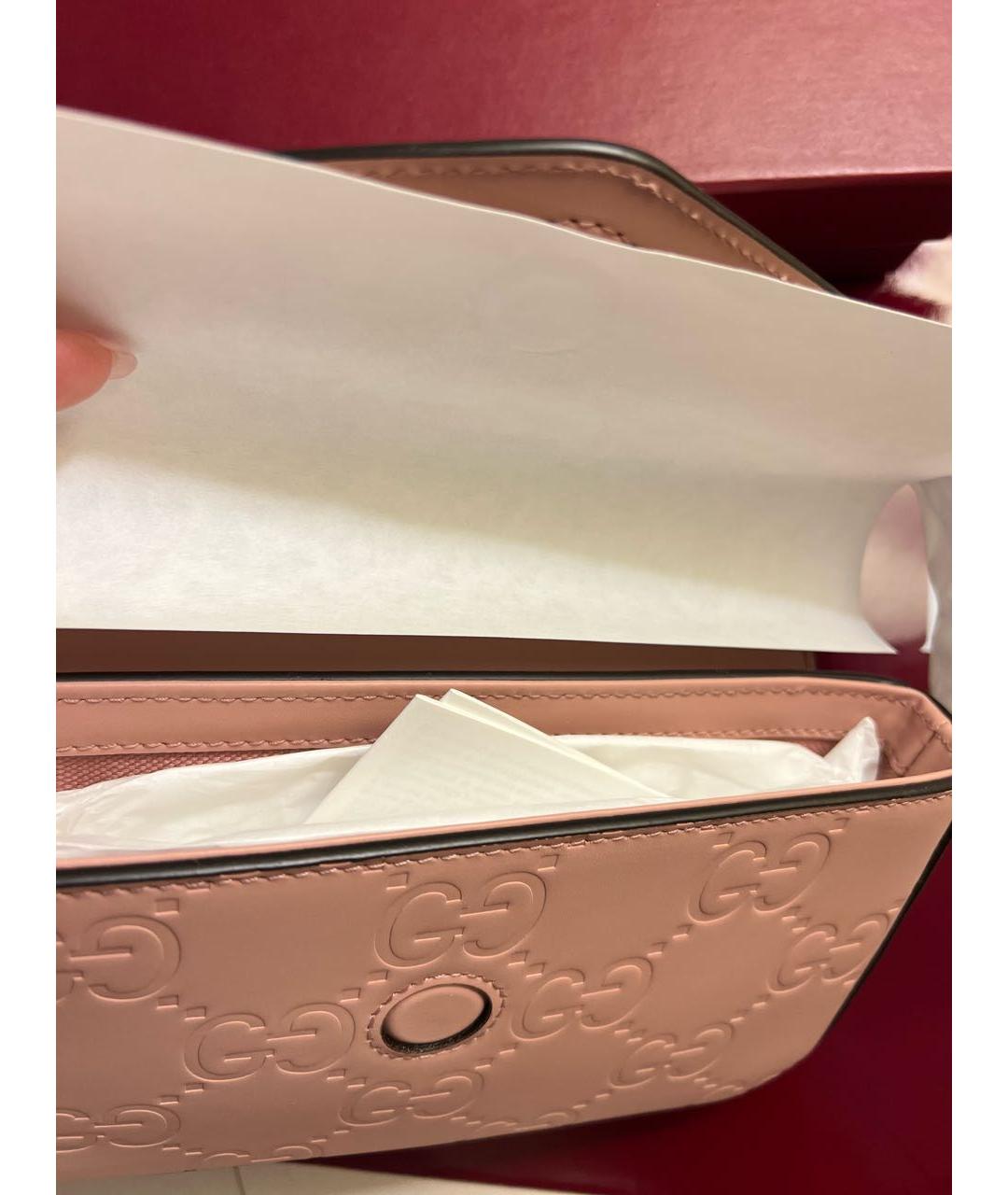 GUCCI Коралловая кожаная сумка через плечо, фото 7