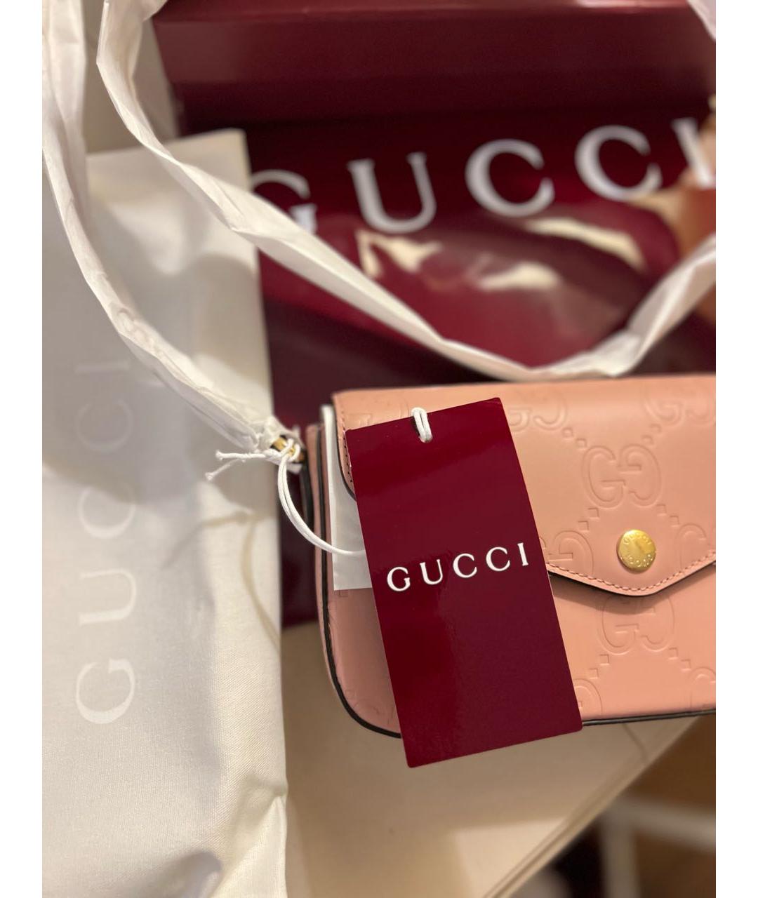 GUCCI Коралловая кожаная сумка через плечо, фото 4