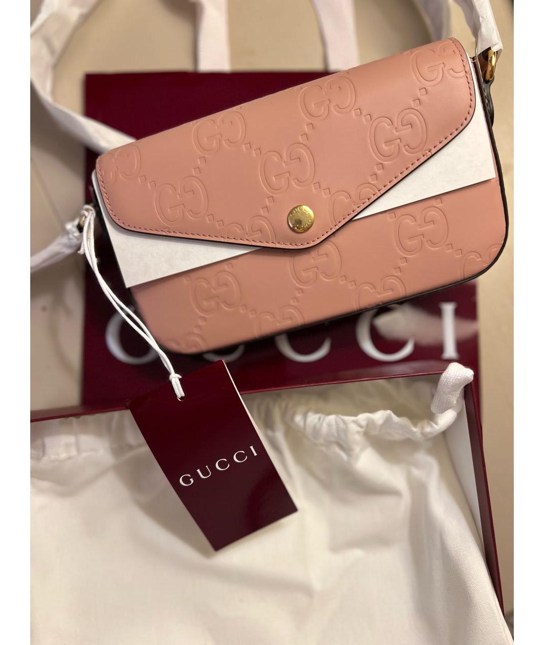 GUCCI Коралловая кожаная сумка через плечо, фото 8