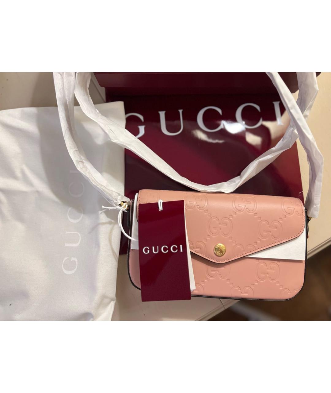 GUCCI Коралловая кожаная сумка через плечо, фото 5