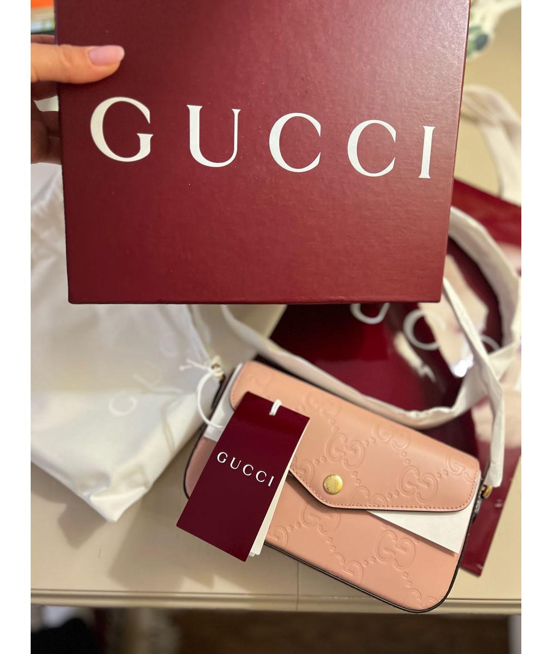 GUCCI Коралловая кожаная сумка через плечо, фото 3