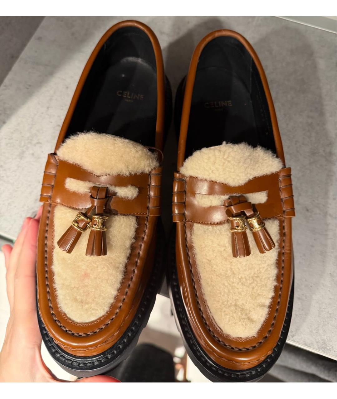 CELINE Коричневые кожаные лоферы, фото 4