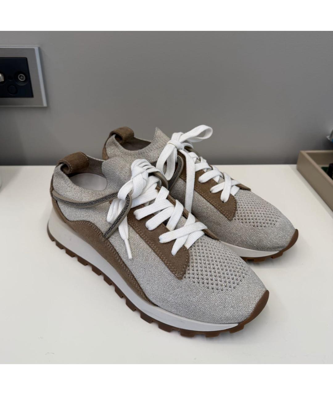BRUNELLO CUCINELLI Бежевые текстильные кроссовки, фото 2