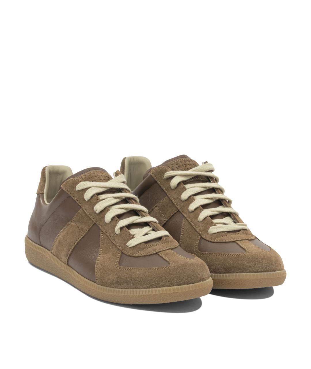 MAISON MARGIELA Коричневые кожаные низкие кроссовки / кеды, фото 2