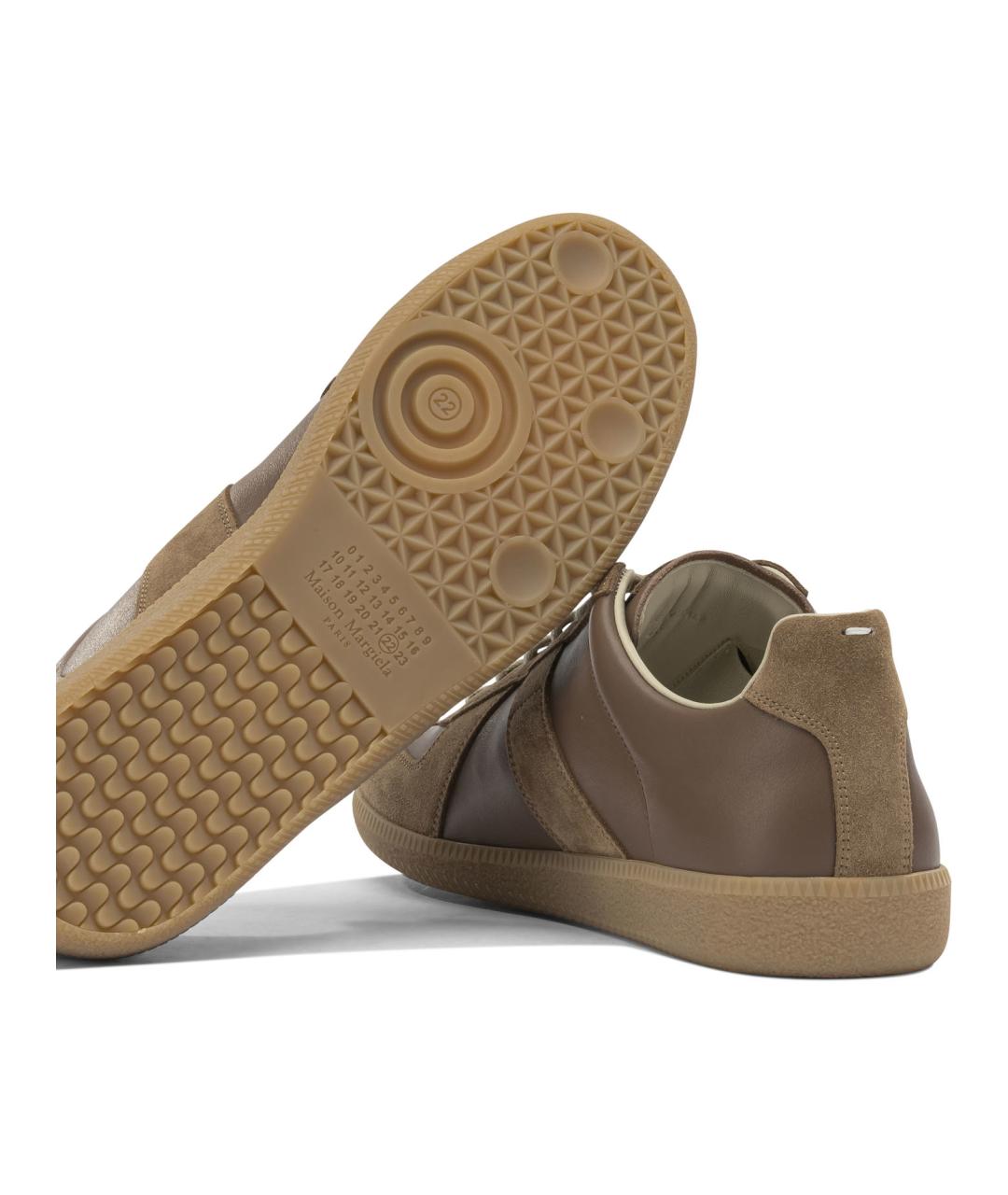 MAISON MARGIELA Коричневые кожаные низкие кроссовки / кеды, фото 4