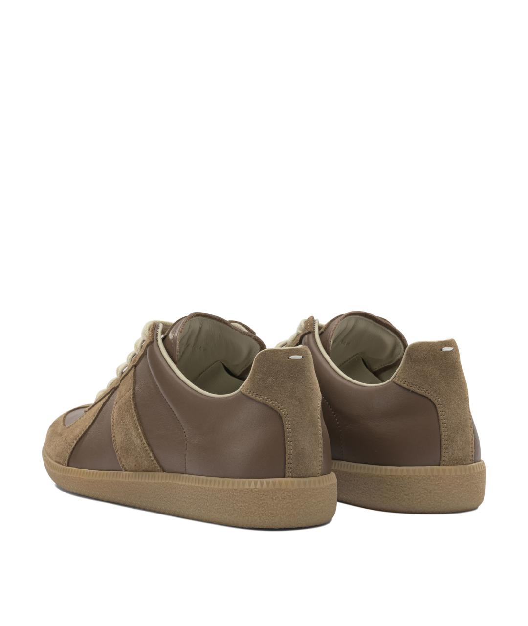 MAISON MARGIELA Коричневые кожаные низкие кроссовки / кеды, фото 3