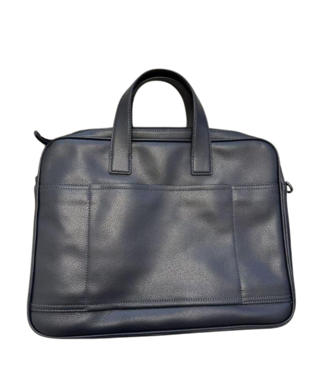 EMPORIO ARMANI Темно-синий кожаный портфель, фото 1