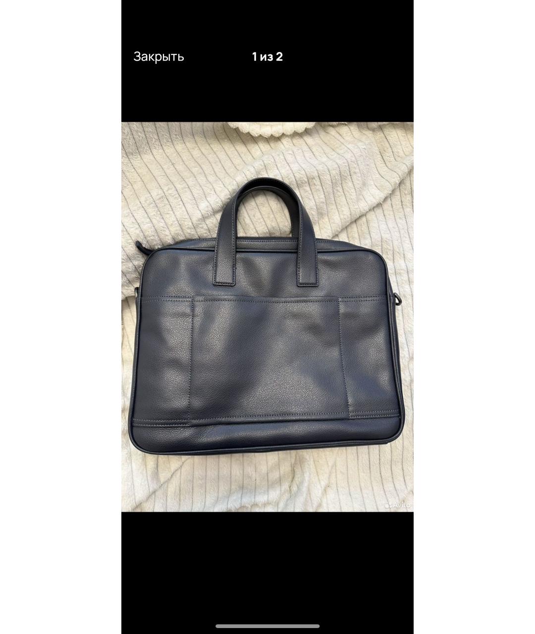 EMPORIO ARMANI Темно-синий кожаный портфель, фото 3