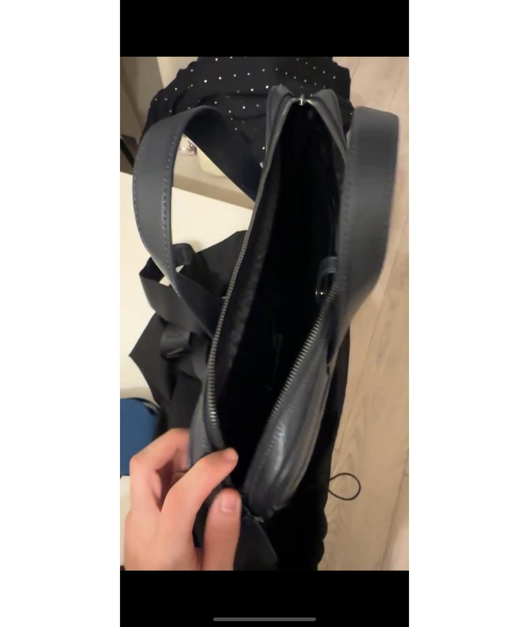 EMPORIO ARMANI Темно-синий кожаный портфель, фото 4