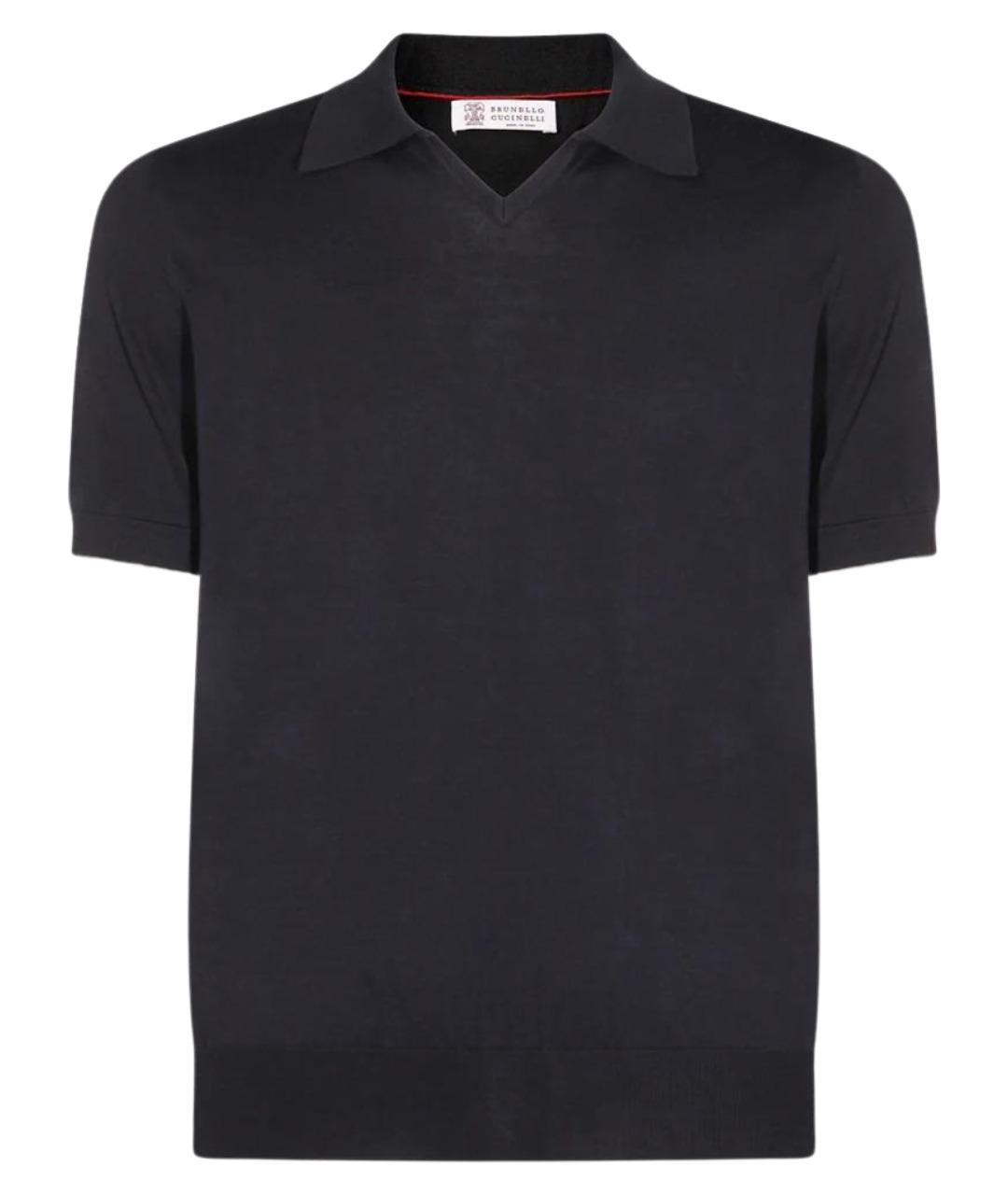 BRUNELLO CUCINELLI Синее хлопковое поло с коротким рукавом, фото 1