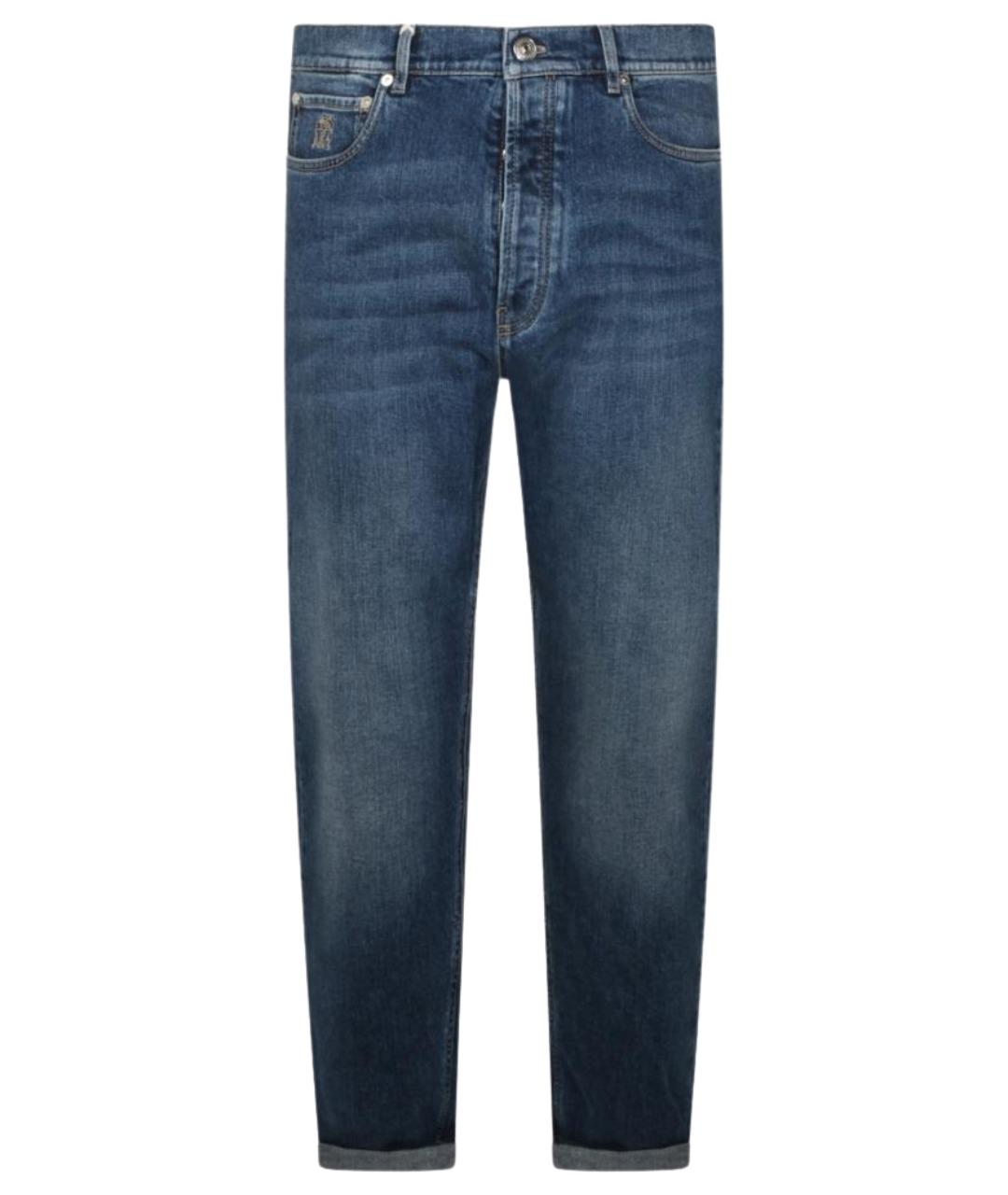 BRUNELLO CUCINELLI Синие хлопко-эластановые прямые джинсы, фото 1