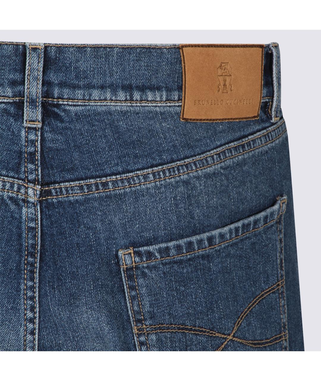 BRUNELLO CUCINELLI Синие хлопко-эластановые прямые джинсы, фото 4