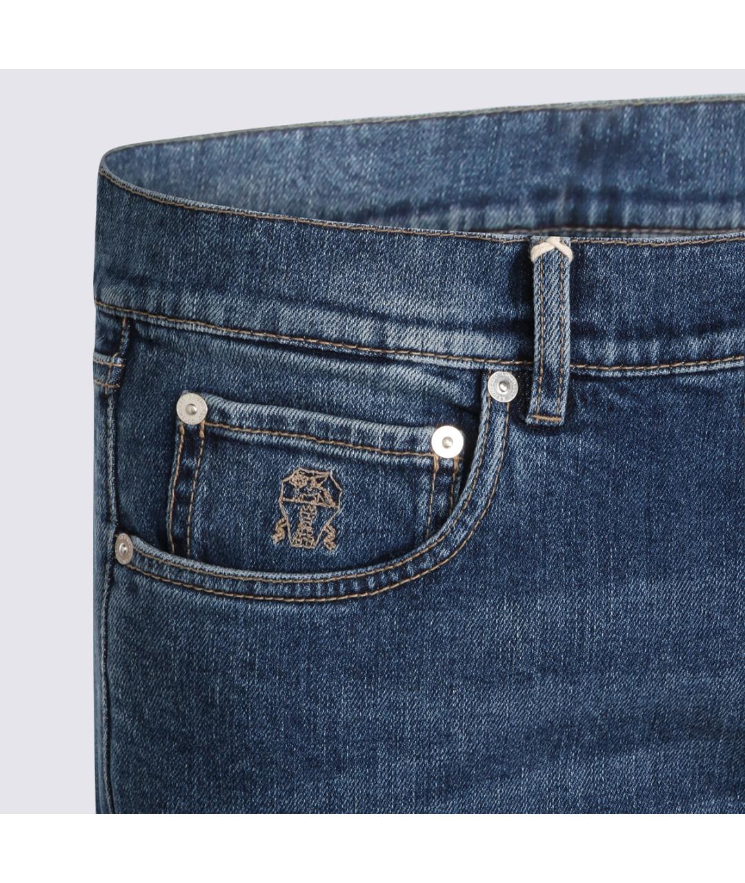 BRUNELLO CUCINELLI Синие хлопко-эластановые прямые джинсы, фото 3