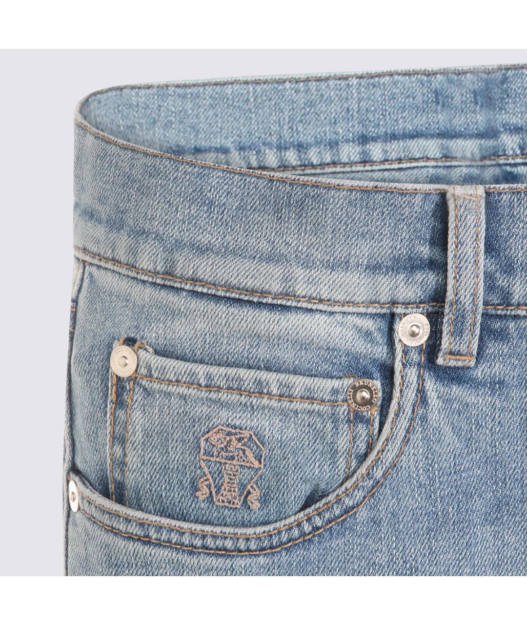 BRUNELLO CUCINELLI Голубые хлопко-эластановые прямые джинсы, фото 3