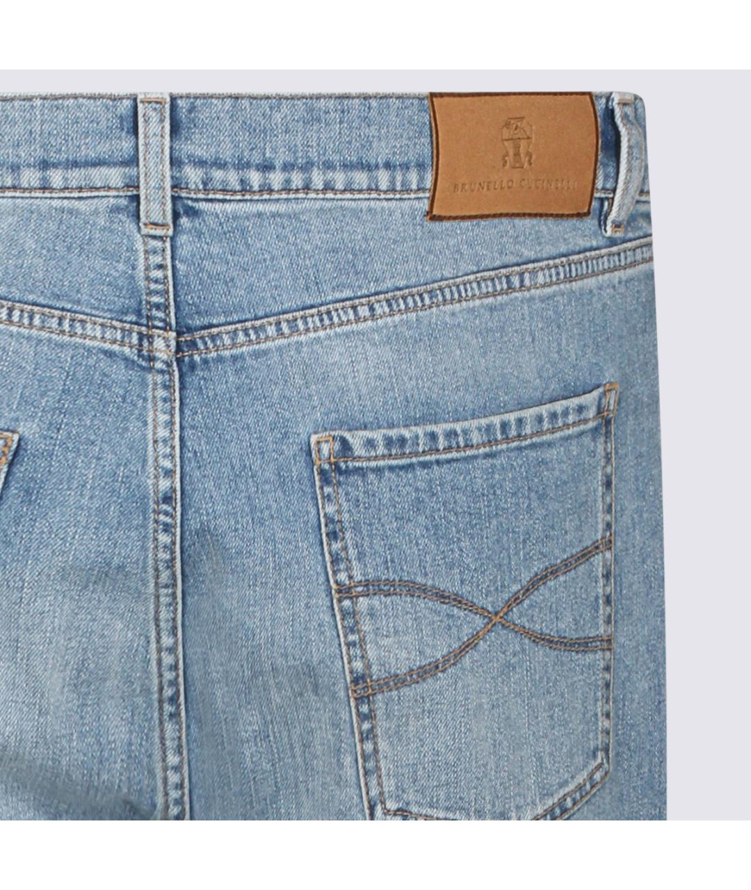 BRUNELLO CUCINELLI Голубые хлопко-эластановые прямые джинсы, фото 4