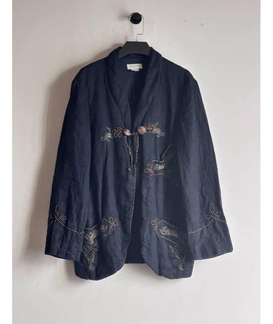 DRIES VAN NOTEN Темно-синяя льняная куртка, фото 4