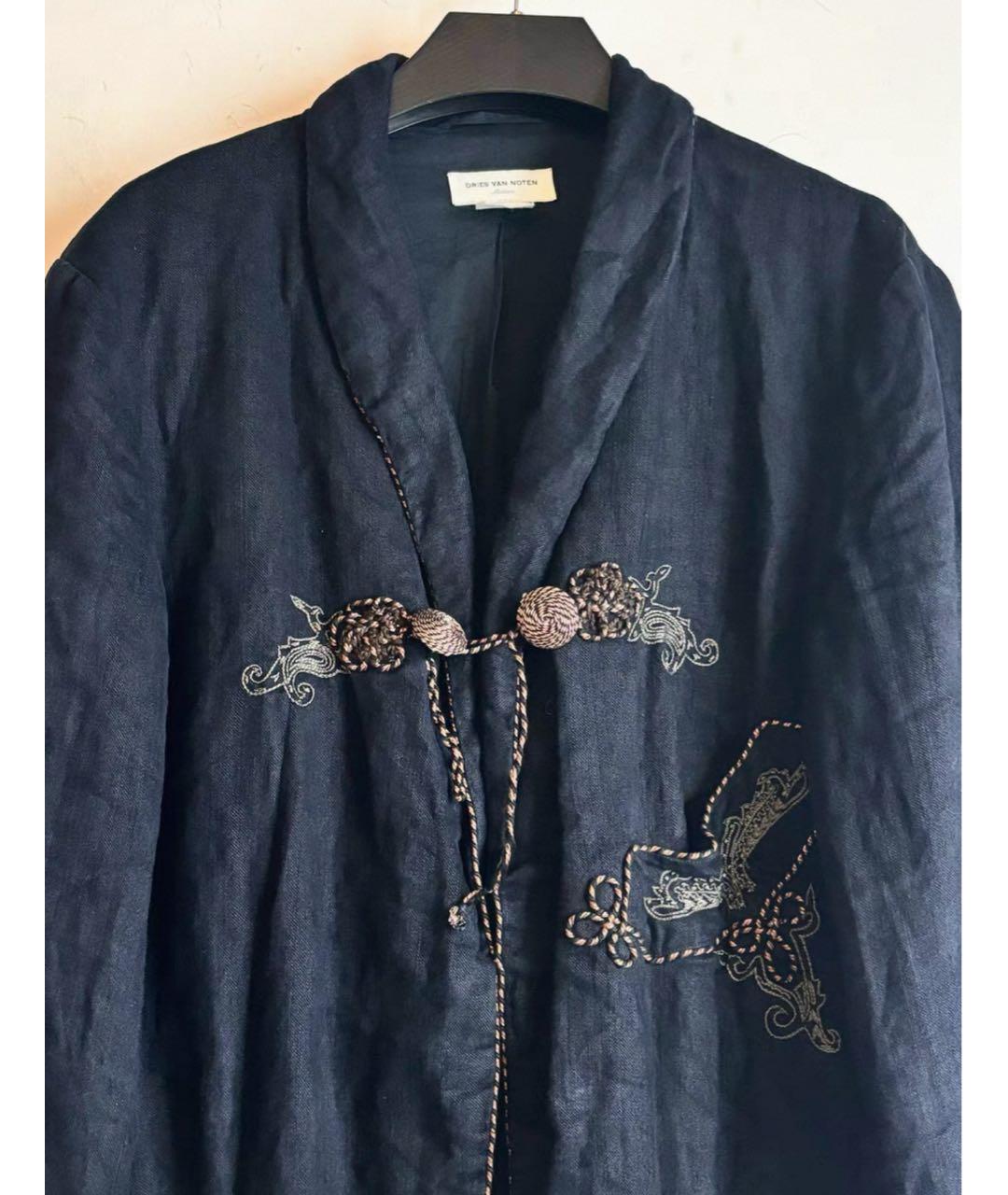 DRIES VAN NOTEN Темно-синяя льняная куртка, фото 3