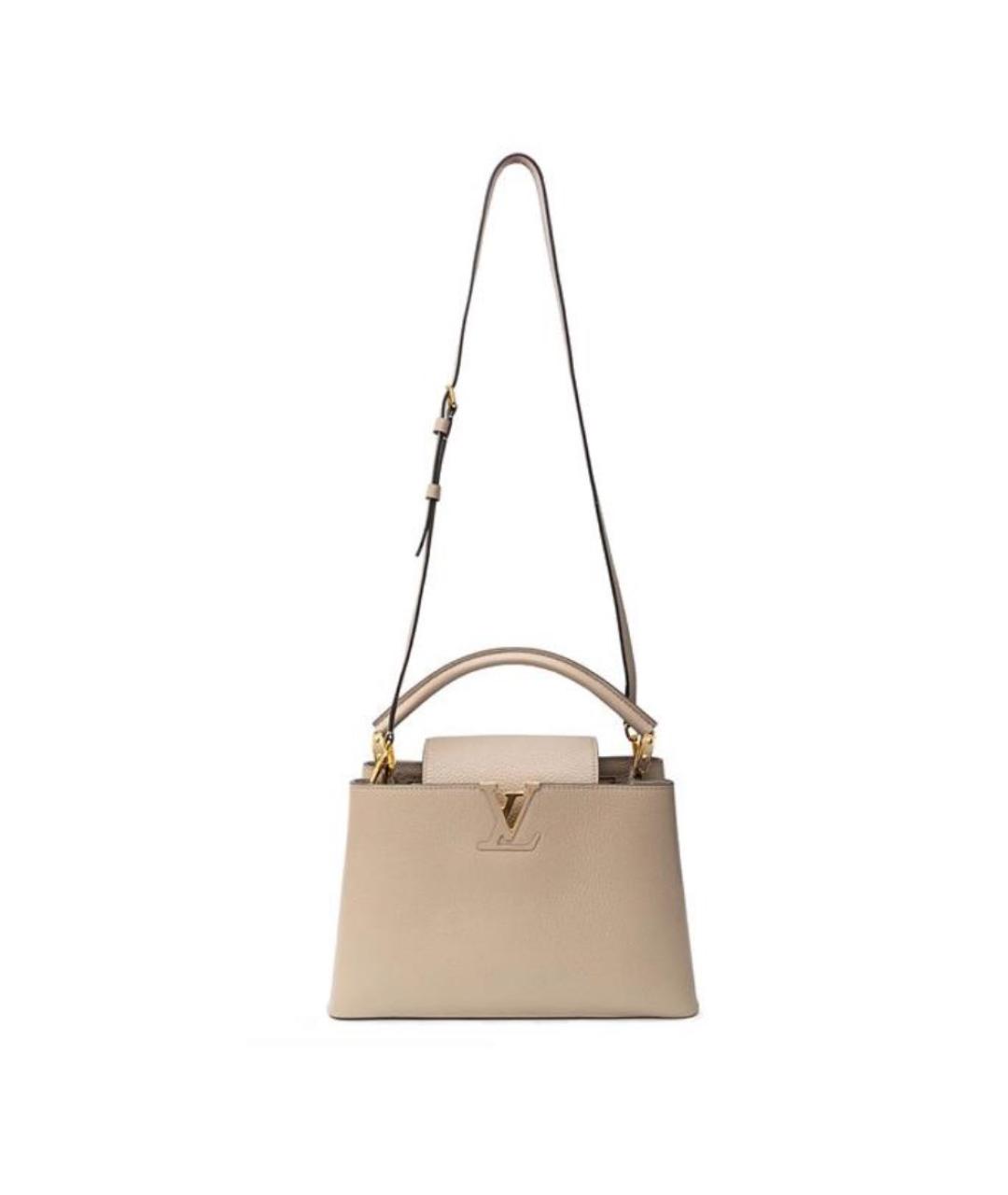 LOUIS VUITTON Бежевая кожаная сумка с короткими ручками, фото 3
