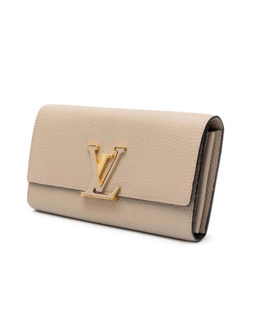 LOUIS VUITTON Бежевый кожаный кошелек, фото 3