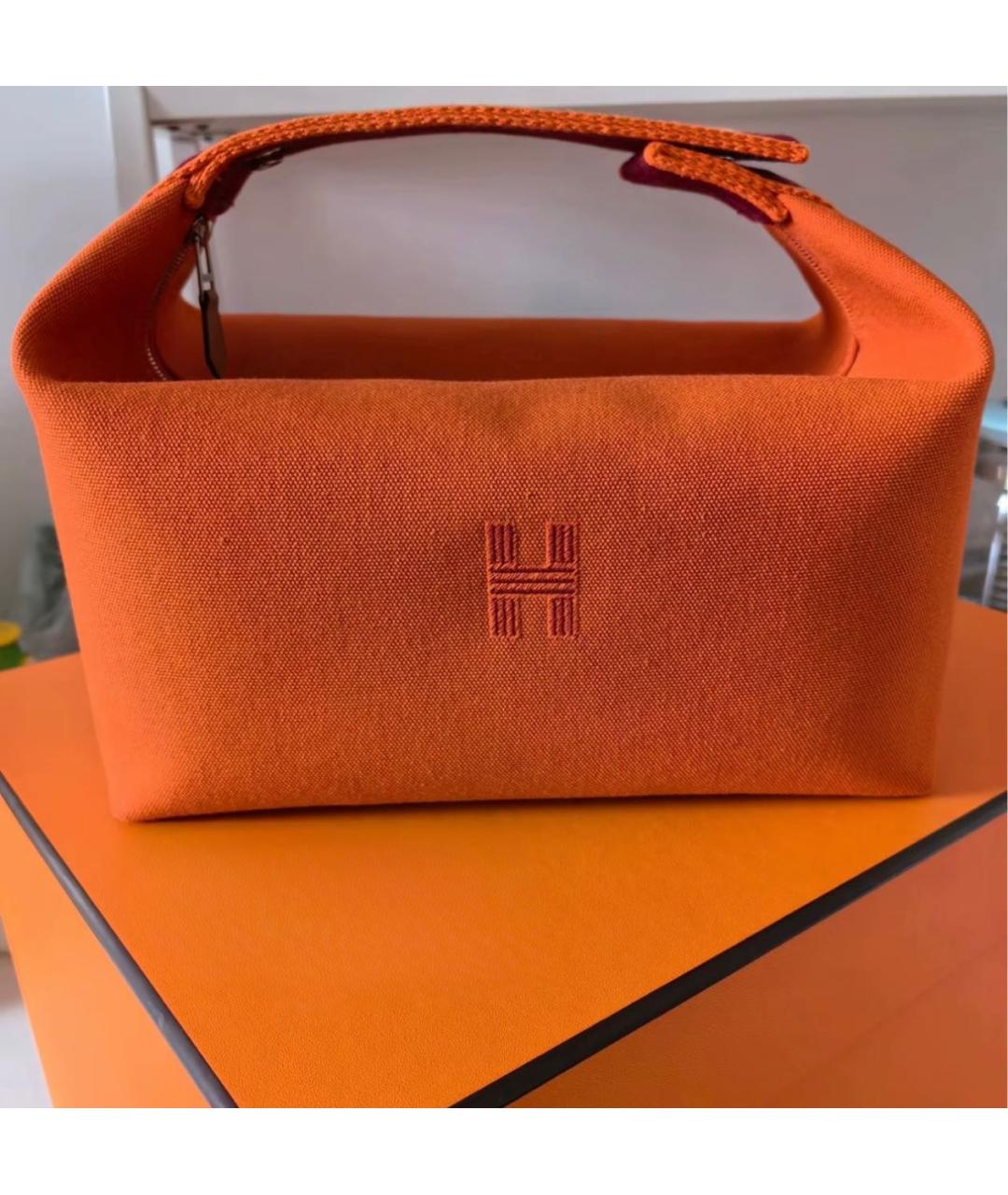 HERMES Оранжевая хлопковая косметичка, фото 6
