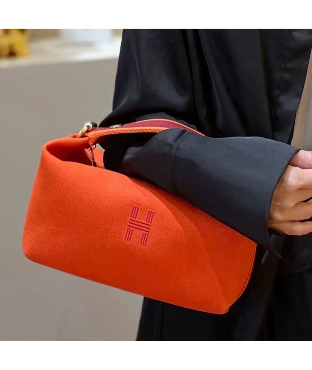 HERMES Оранжевая хлопковая косметичка, фото 7