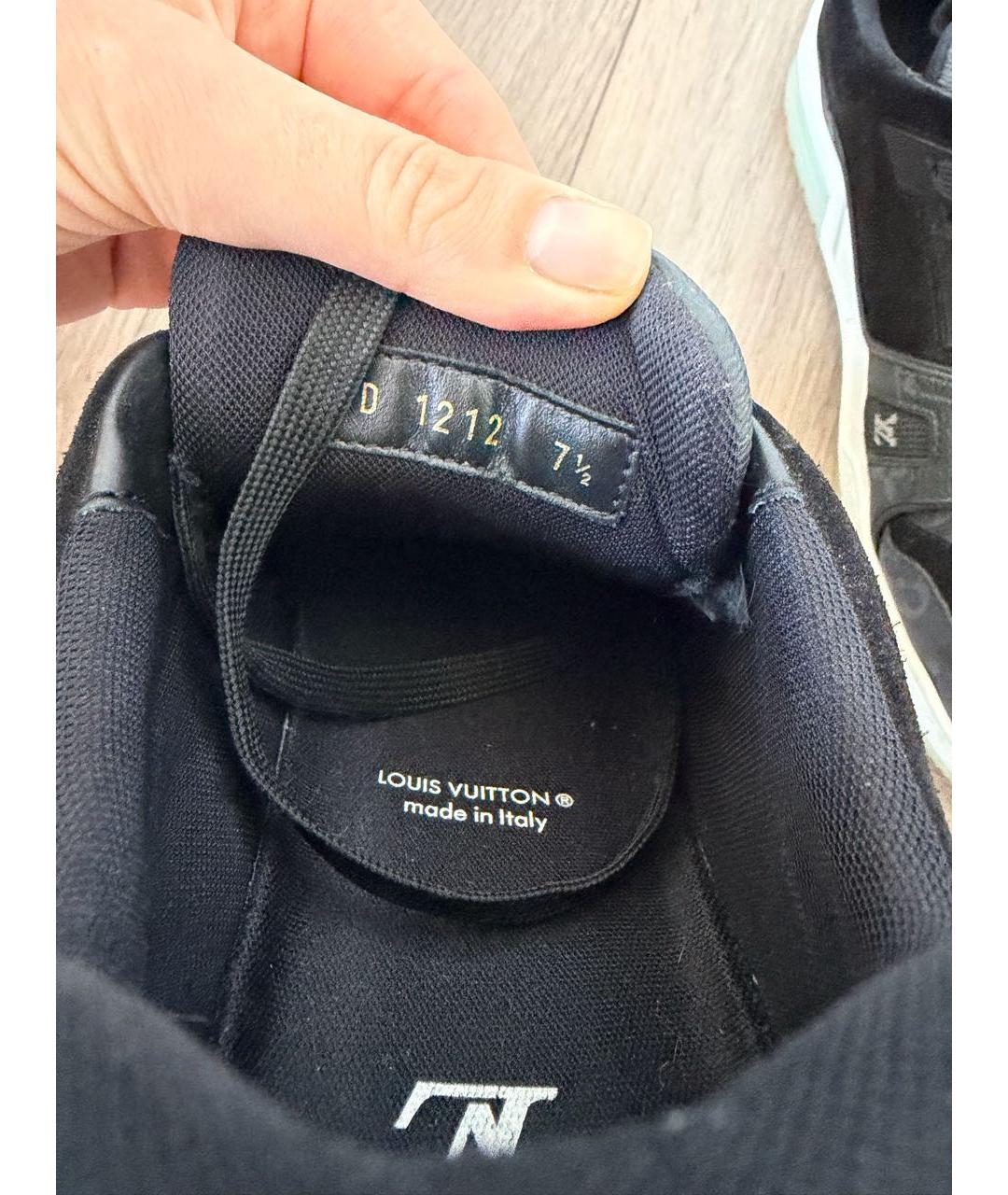 LOUIS VUITTON Антрацитовые кожаные низкие кроссовки / кеды, фото 4