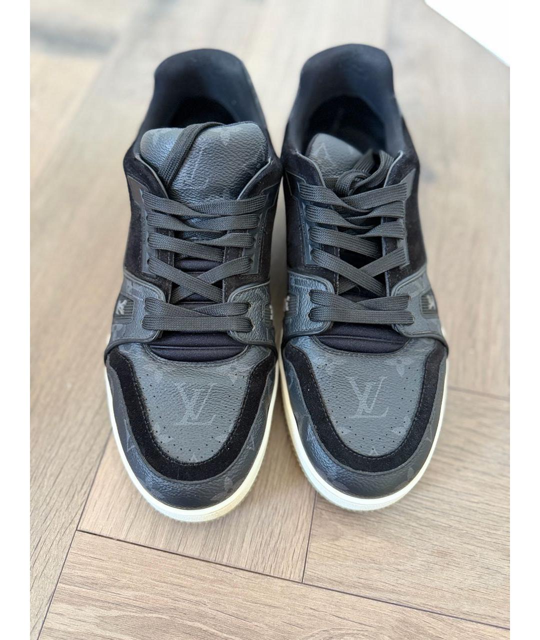 LOUIS VUITTON Антрацитовые кожаные низкие кроссовки / кеды, фото 2