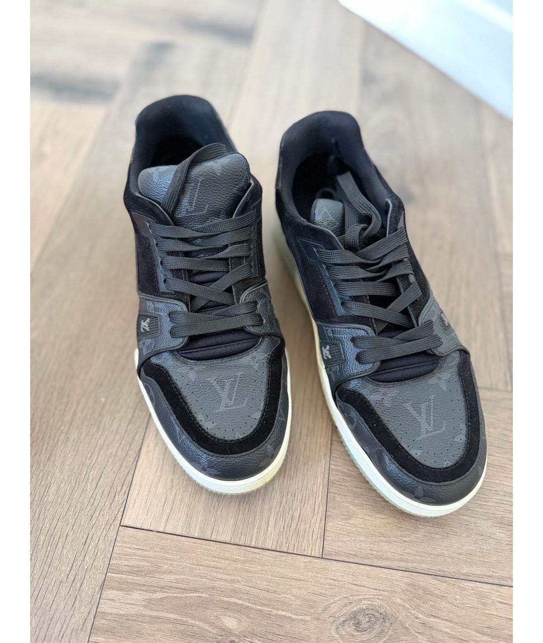 LOUIS VUITTON Антрацитовые кожаные низкие кроссовки / кеды, фото 3