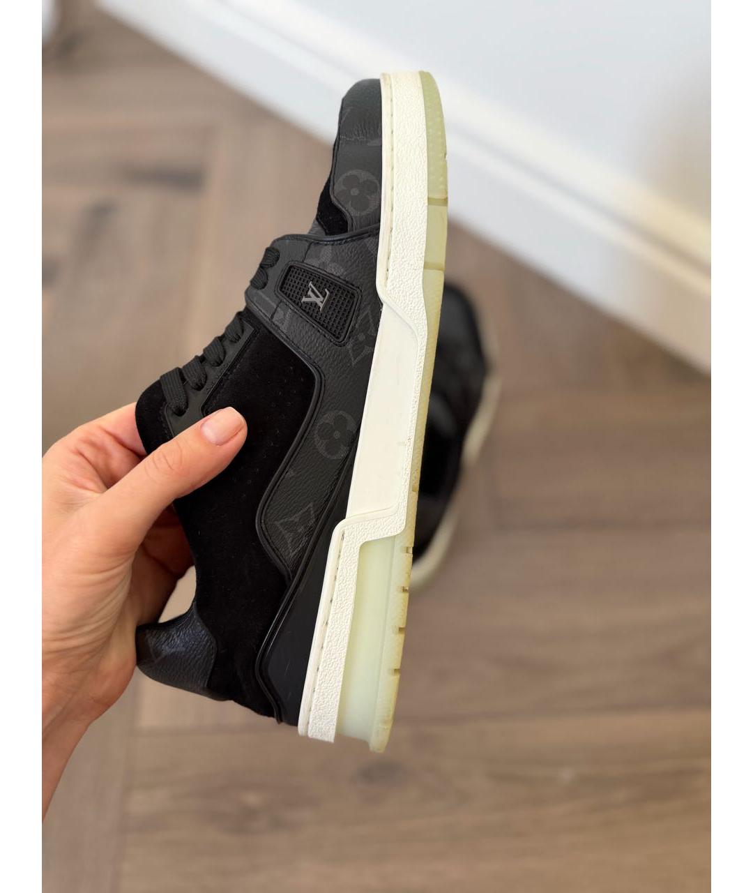 LOUIS VUITTON Антрацитовые кожаные низкие кроссовки / кеды, фото 5