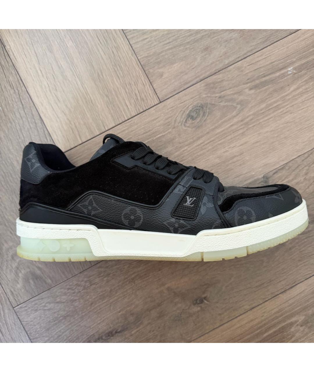 LOUIS VUITTON Антрацитовые кожаные низкие кроссовки / кеды, фото 7