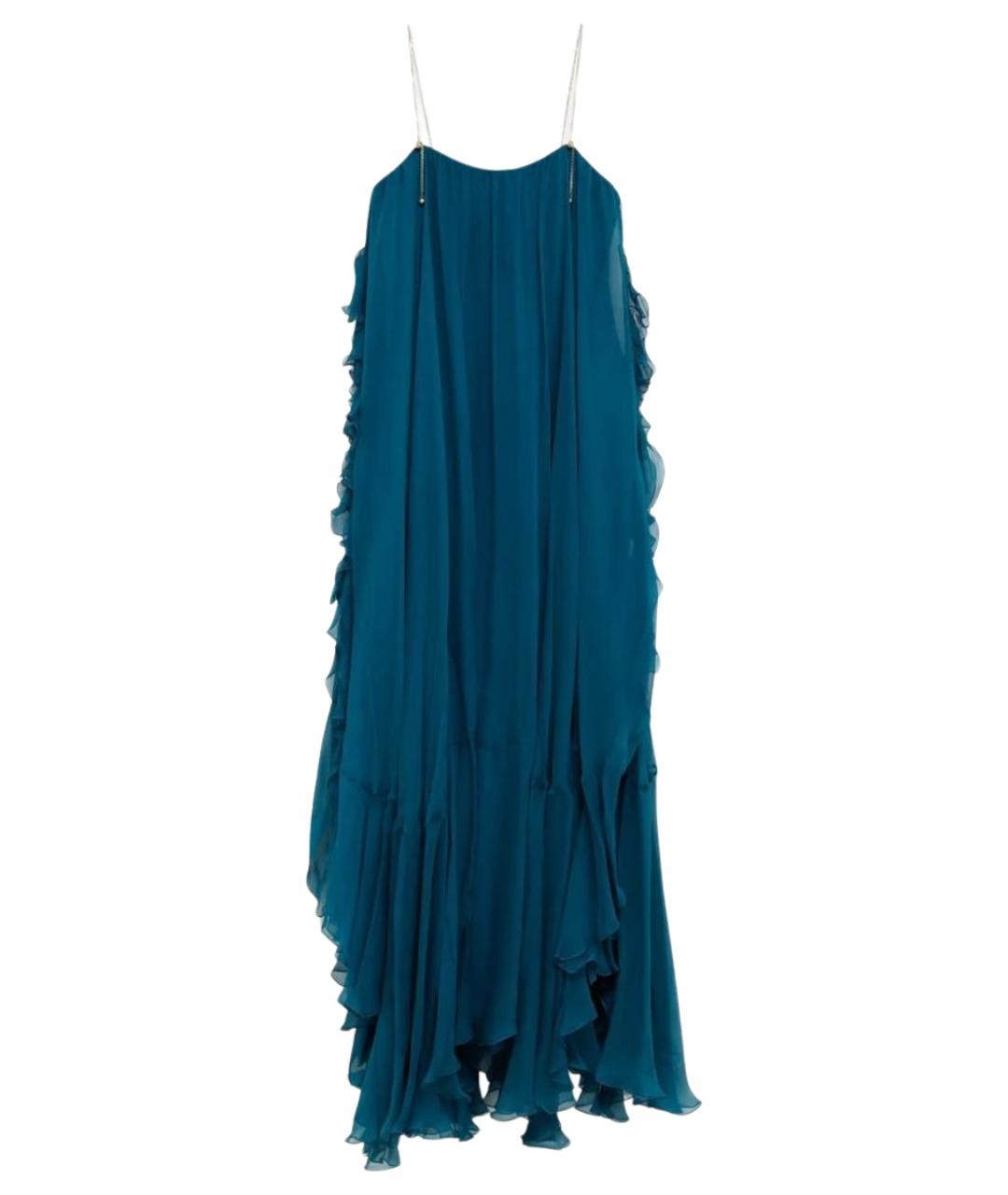 CHLOE Синее шелковое коктейльное платье, фото 1