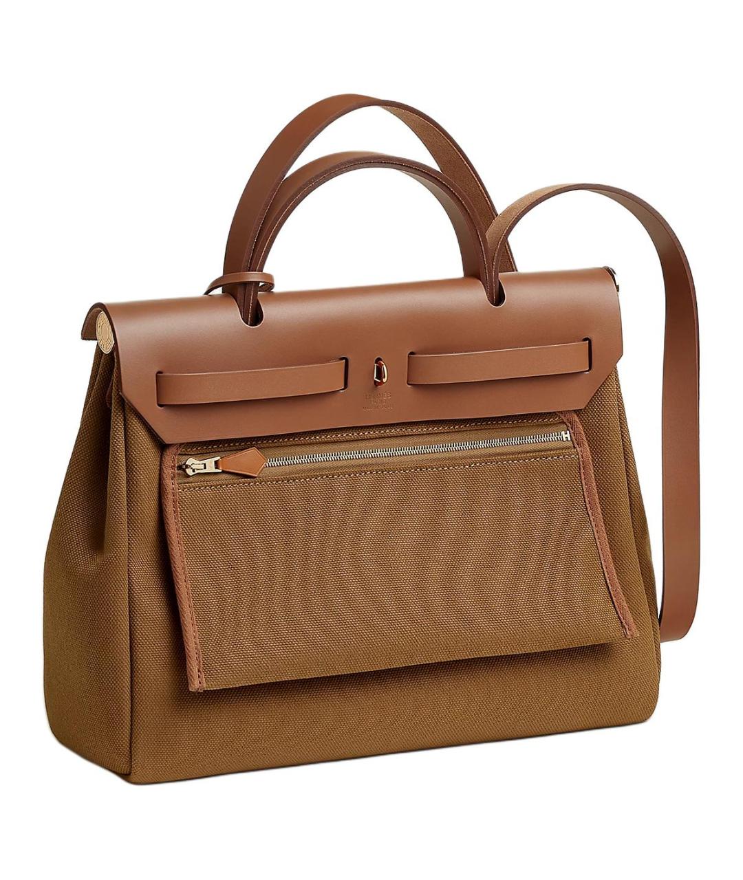 HERMES Коричневая кожаная сумка с короткими ручками, фото 3