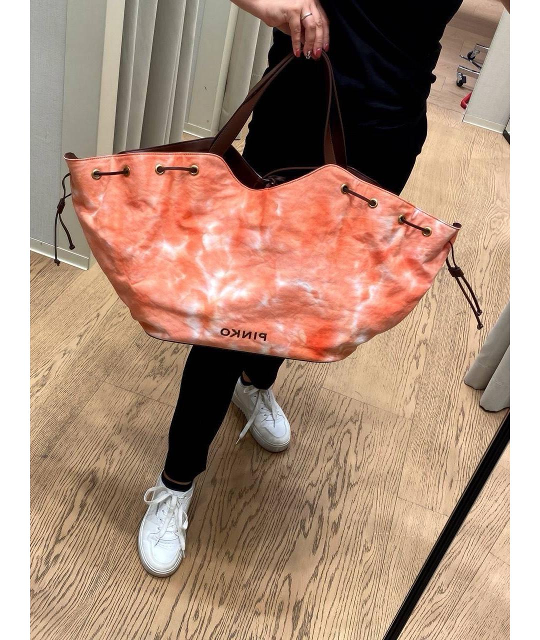 PINKO Коралловая кожаная сумка с короткими ручками, фото 6