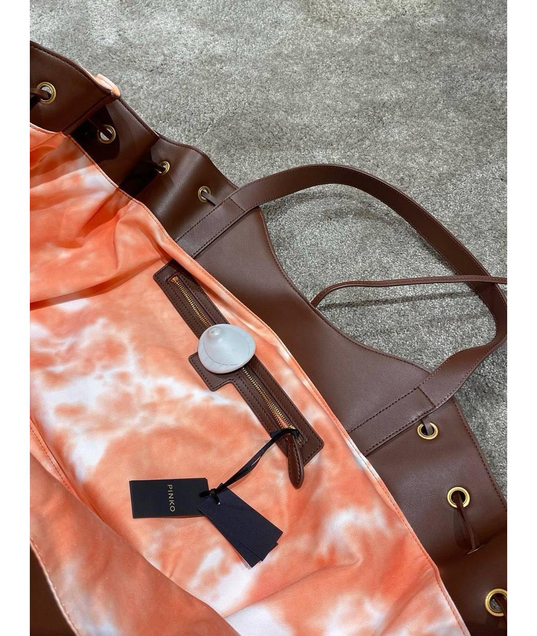 PINKO Коралловая кожаная сумка с короткими ручками, фото 8