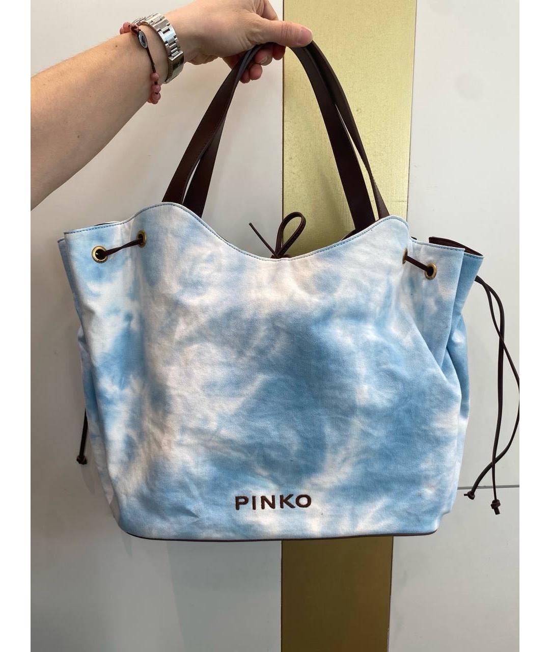 PINKO Голубая хлопковая сумка тоут, фото 7