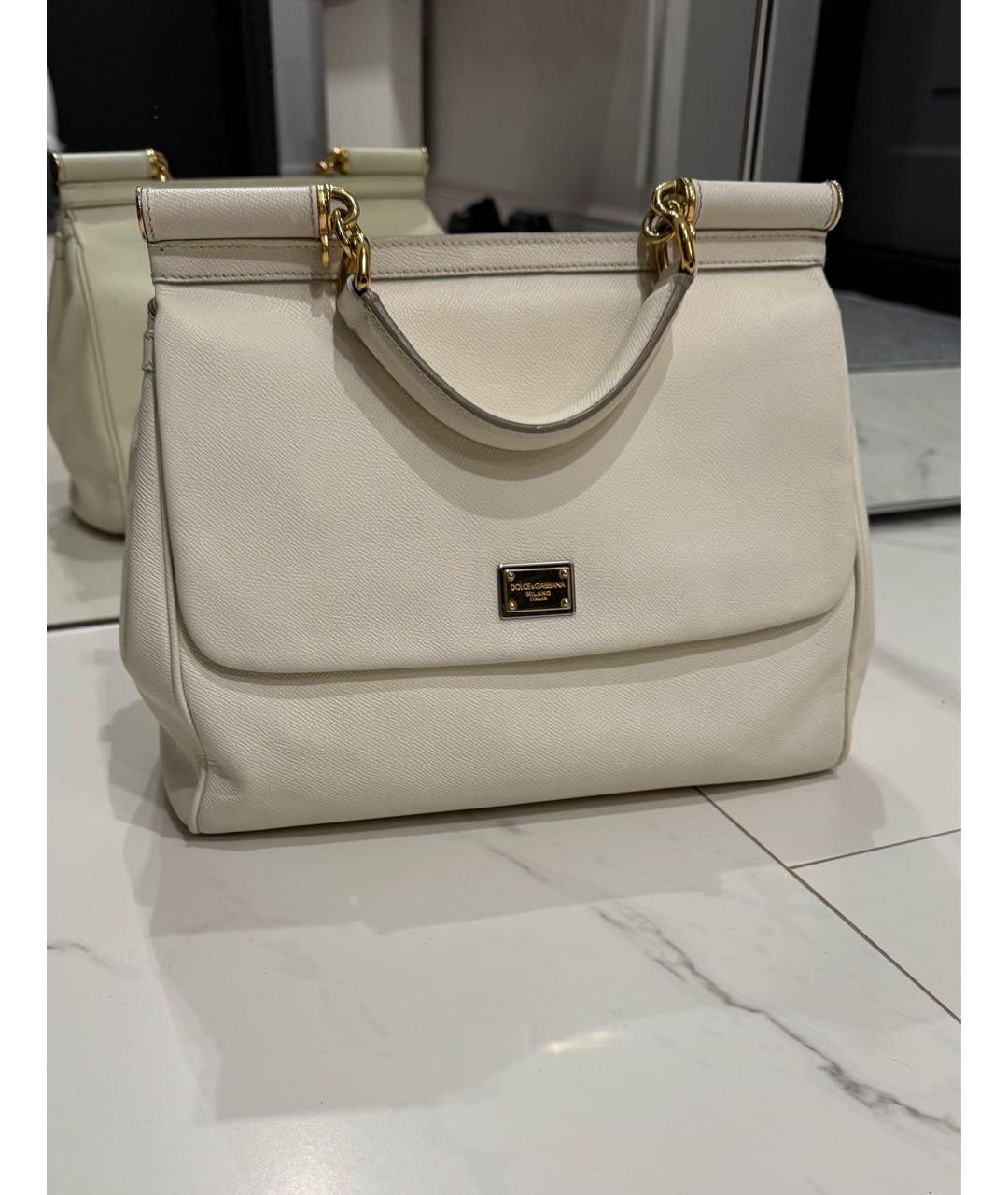 DOLCE&GABBANA Белая кожаная сумка с короткими ручками, фото 2