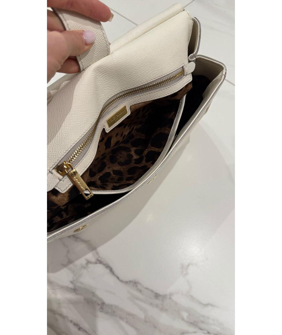 DOLCE&GABBANA Белая кожаная сумка с короткими ручками, фото 4